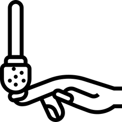 Outline of a hand holding a manicure tool for nail care or beauty treatments