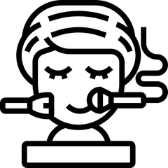 Line art of a woman receiving dermabrasion facial treatment with skincare device