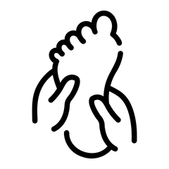 line art of pedicure massage, two hands holding a foot, beauty kit icon