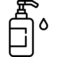 Line icon of a professional liquid soap dispenser bottle with pump and droplet