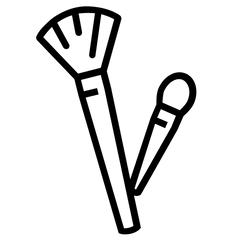 Black line art of two professional makeup brushes on a transparent background