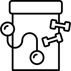 Sports equipment accessories icon with dumbbells and jump rope line art