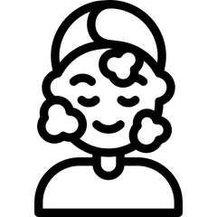 Line icon of a woman applying facial scrub, skincare exfoliation illustration.