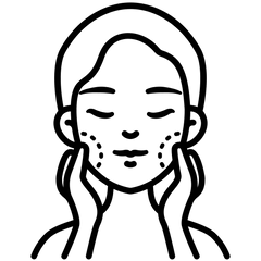 Line art of a woman applying facial acid skincare treatment to cheeks
