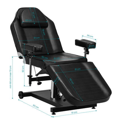 PRO INK 322F juoda ergonomiška kėdė – ideali tatuiruočių meistro ir kliento komfortui