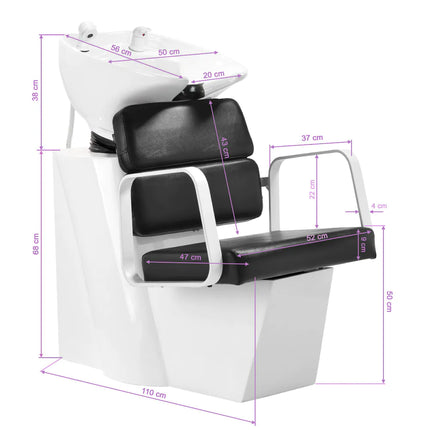 GABBIANO PORTO salonų plautuvė – ergonomiška kirpyklos įranga juodai balto dizaino