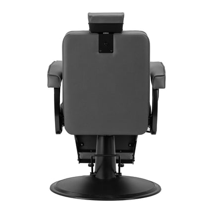 HAIR SYSTEM BM88066B barberio kėdė su juodu metaliniam rėmu ir pilka odinė apmušala