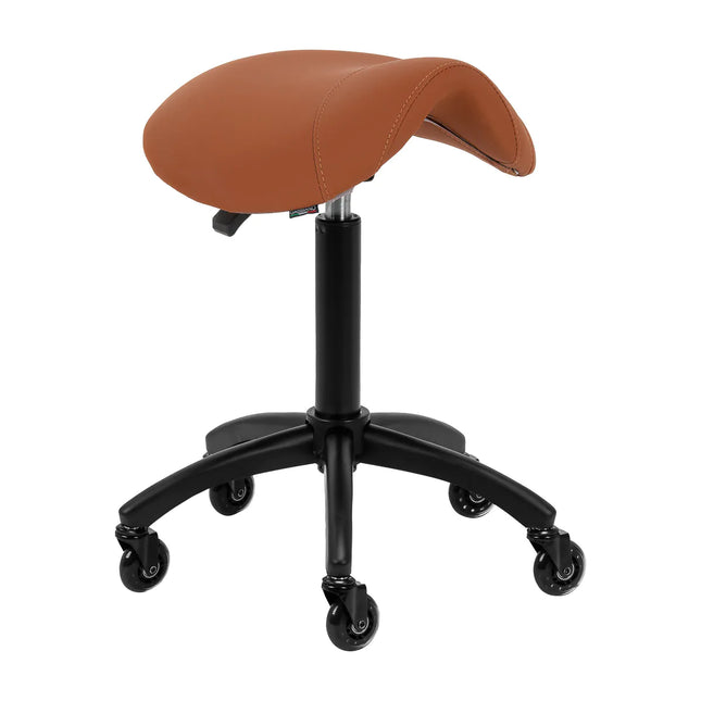 GABBIANO meistro kėdė D032 ruda – ergonomiška profesionali kėdė kirpyklai, balnelio formos sėdynė