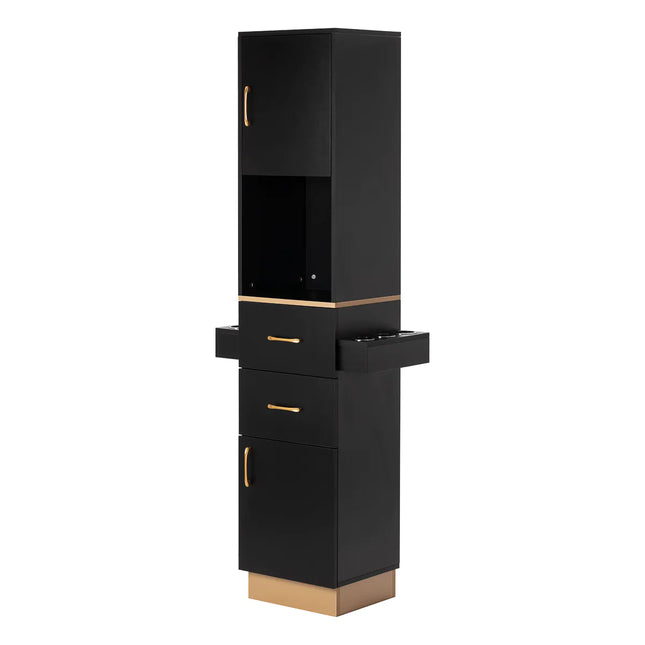 GABBIANO Kirpyklos stendas TOTEM GOLD – juodas su aukso detalėmis, profesionalus baldas salonui