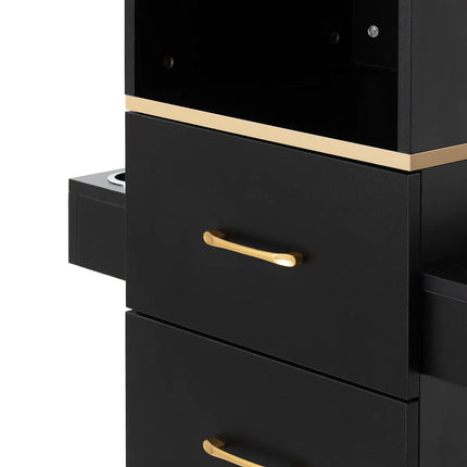 GABBIANO TOTEM GOLD stendas kirpyklai – elegantiškas juodas dizainas su aukso detalėmis