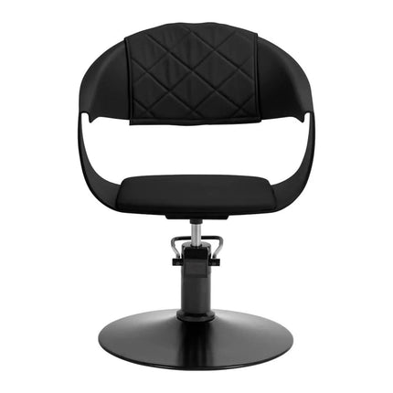 Hair System Halo Noir juoda kirpėjo kėdė – ergonomiška konstrukcija ilgai darbo dienai salone