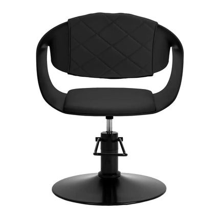 Hair System juoda kirpyklos kėdė Halo Noir – patogi kliento sėdima vieta su hidrauliniu keltuvu