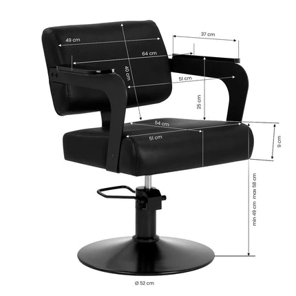 HAIR SYSTEM hidraulinė kėdė kirpyklai Jet Noir – moderni juoda kėdė barbershopui