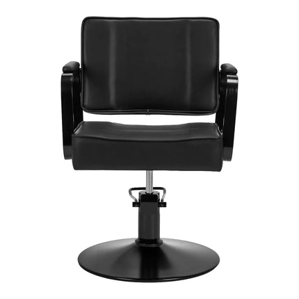 HAIR SYSTEM STUDIO NOIR juoda kėdė kirpyklai – ergonomiška meistro darbo vieta intensyviam darbui
