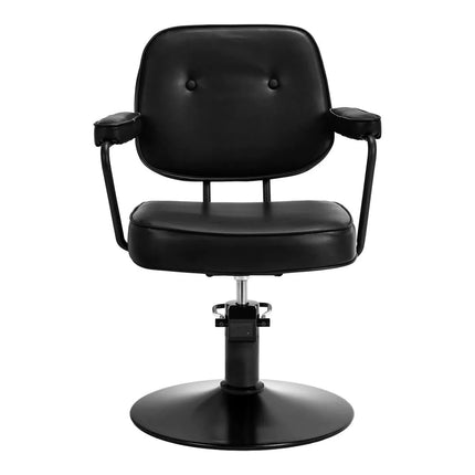 HAIR SYSTEM TRU NOIR juoda kirpyklos kėdė su hidrauliniu reguliavimu – patogi darbo pozicija