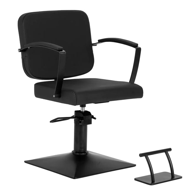 HAIR SYSTEM kirpyklos kėdė Edge Noir su pakoju, juoda, hidraulinis pakėlėjas, barbershop baldai