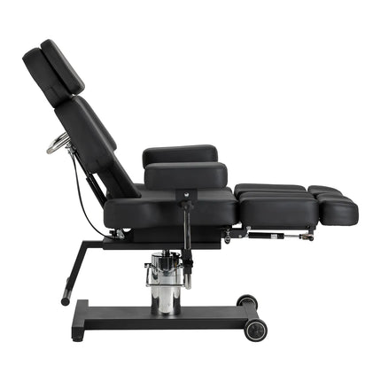 PRO INK 605 – ergonomiška juoda tatuiruočių kėdė profesionaliam meistro darbui