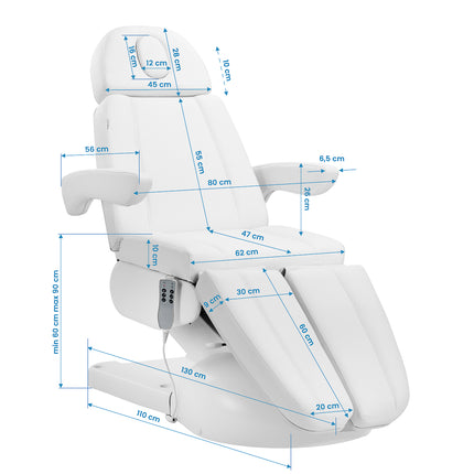 Fotel kosmetyczny do pedicure elektryczny Azzurro Lux 3 silniki biały