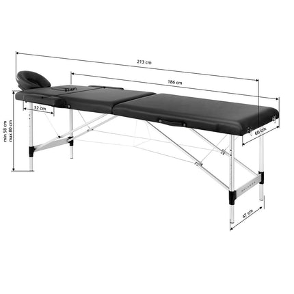 Balance stół składany do masażu aluminiowy 2 segmenty czarny