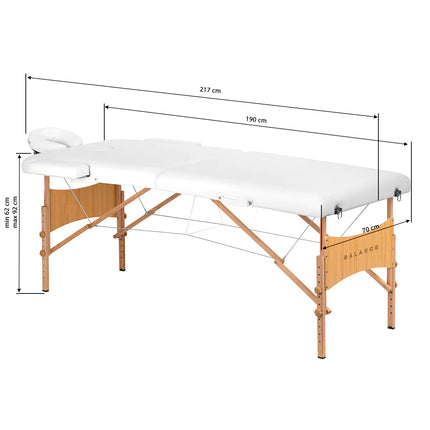 BALANCE LUX masažo stalas 190×70 cm baltas – platus darbo paviršius profesionaliam masažui