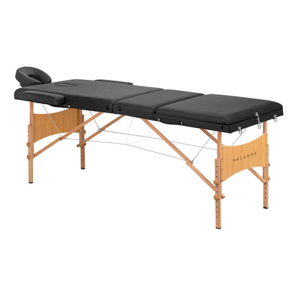 BALANCE LUX sulankstomas masažo stalas 3 segmentų 190×70 cm juodas medinėmis kojomis profesionaliam naudojimui
