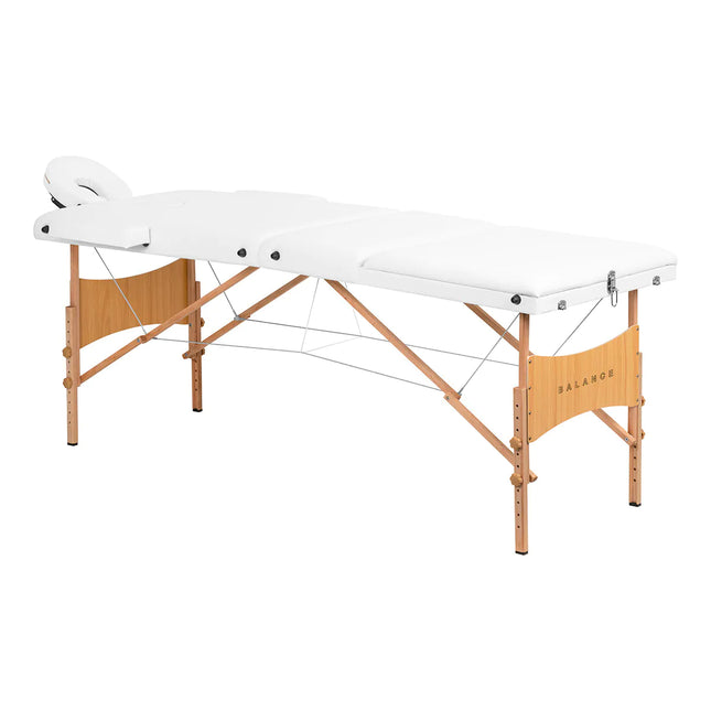 BALANCE sulankstomas masažo stalas 3 segmentų 190×70 cm baltas – profesionalus baldas masažo kabinetui