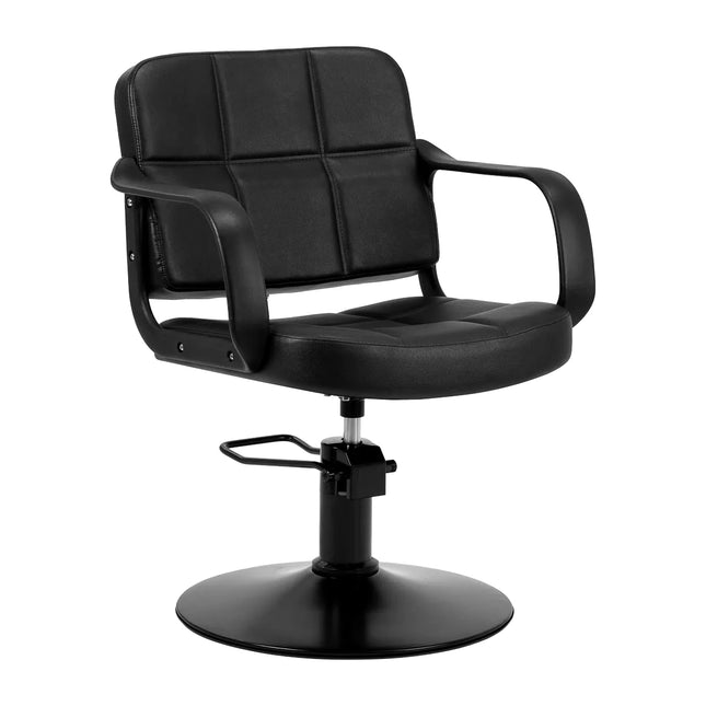 HAIR SYSTEM KOMODO kirpyklos kėdė hidraulinė juoda – ergonomiška barberio salono kėdė intensyviam darbui