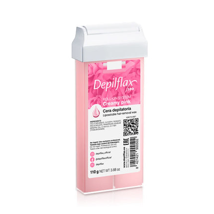 DEPILFLAX Creamy Pink depiliacijos vaškas rulete 110g – kreminis vaškas jautriai odai salonams