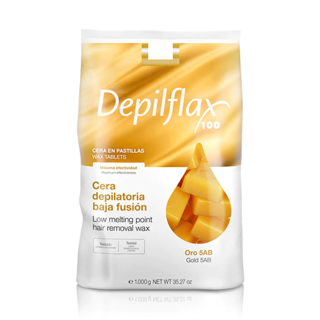 DEPILFLAX kietasis depiliacinis vaškas GOLD 1kg – profesionalus aukso spalvos vaškas salonams