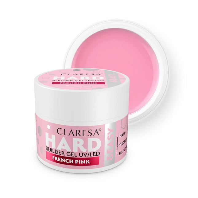 CLARESA HARD&EASY statybinis nagų gelis FRENCH PINK 12g – profesionalus manikiūro gelis šviesiai rožine spalva