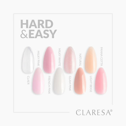 Statybinis gelis nagams CLARESA HARD&EASY GLAM PINK – 45g talpa profesionaliam manikiūrui ir pedikiūrui