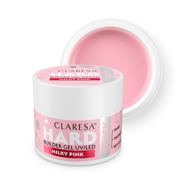 CLARESA Hard&Easy Builder Gel Milky Pink statybinis gelis nagams 45g – profesionalus manikiūras