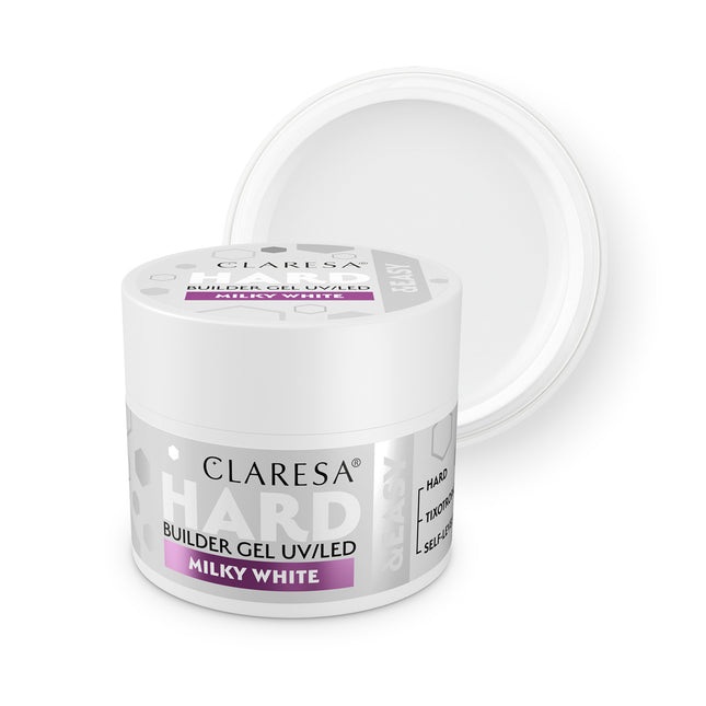 CLARESA HARD&EASY Milky White statybinis gelis 45g – profesionalus nagų priauginimo gelis manikiūrui
