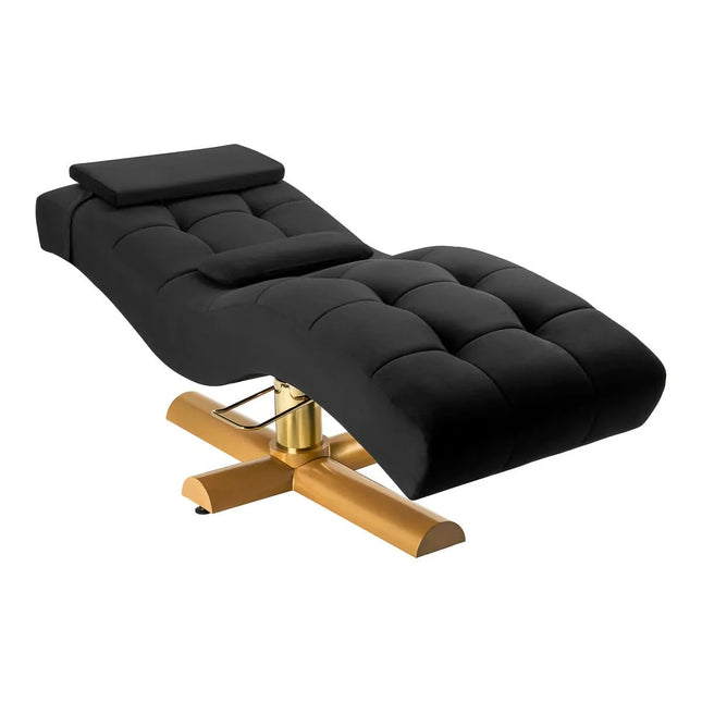 SILLON Corona hidraulinė kosmetologinė kėdė blakstienų ir antakių procedūroms, juoda su auksiniu pagrindu