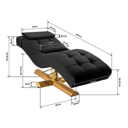 SILLON Corona hidraulinė kosmetologinė kėdė – moderni juodai auksinė kėdė antakių procedūroms