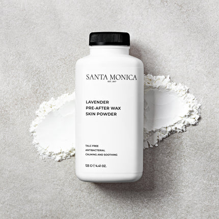 SANTA MONICA 125g pudra po depiliacijos: absorbuoja drėgmę, minkština odą, tinka profesionaliam naudojimui