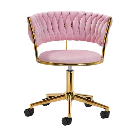 4RICO QS-GW01G aksominė kėdė grožio salonui – elegantiškas rožinis apmušalas su auksiniu pagrindu