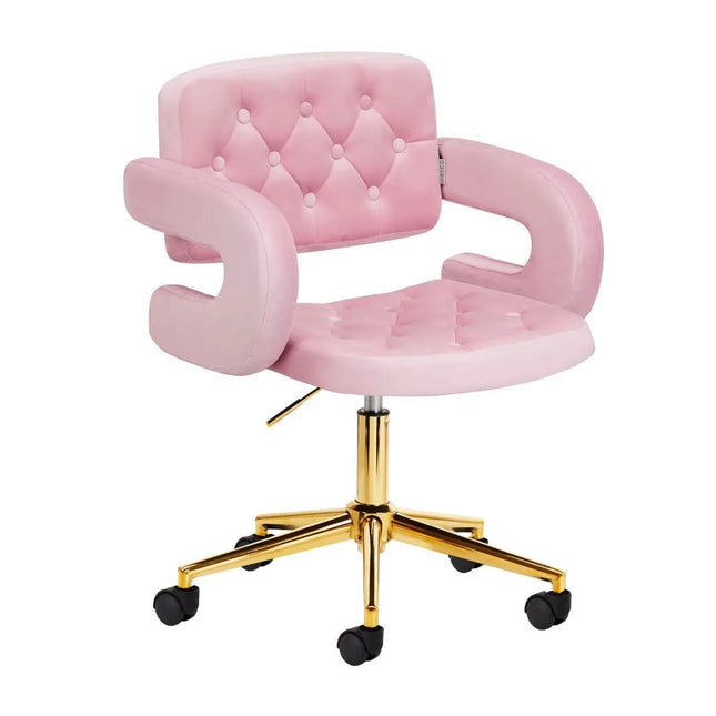 4Rico meistro kėdė QS-OF213G rožinis aksomas – ergonomiška profesionali kėdė grožio salonui