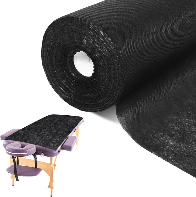 B&Y PURE vienkartinė juoda flizelino paklodė 70x150m su perforacija kas 50cm – higieninė apsauga salonams