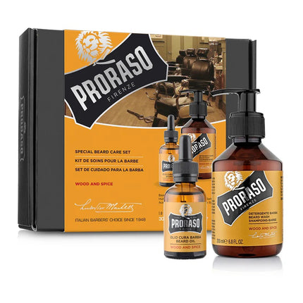 Proraso Wood & Spice Duo barzdos priežiūros rinkinys profesionaliam barzdos formavimui ir drėkinimui