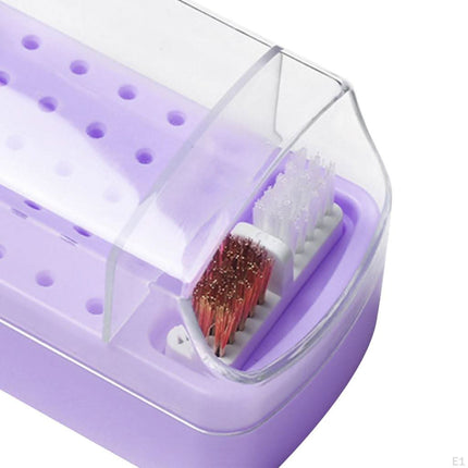 BeautyKit violetinis dėklas freza antgaliams su valymo šepetėliu – patogus įrankių tvarkymas pedikiūro kabinetui