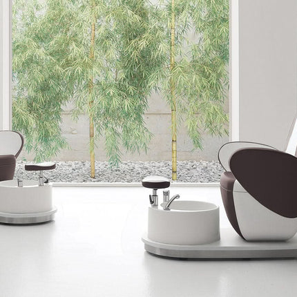 VISMARA Edge rudos spalvos pedikiūro kėdė su pėdų vonele – ergonomiška konstrukcija grožio salonams