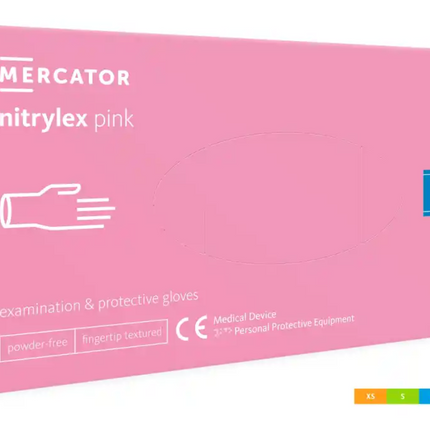 MERCATOR Nitrylex Pink vienkartinės nitrilinės pirštinės M dydžio be pudros – higieniška apsauga salone