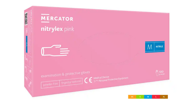 MERCATOR Nitrylex Pink vienkartinės nitrilinės pirštinės M dydžio be pudros – higieniška apsauga salone