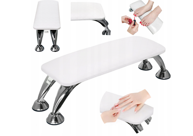 BeautyKit baltas manikiūro porankis – ergonomiškas atrama rankai profesionaliame manikiūro salone