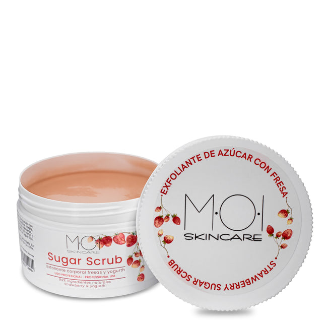 MOI Skincare braškinis cukraus šveitiklis 250g – 99% natūralių ingredientų gyvas odos eksfoliavimas salonui