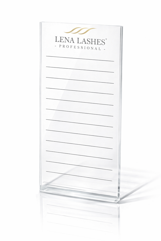 Lena Lashes Professional baltas stiklinis blakstienų laikiklis 14×7 cm profesionalioms blakstienų priauginimo procedūroms salone