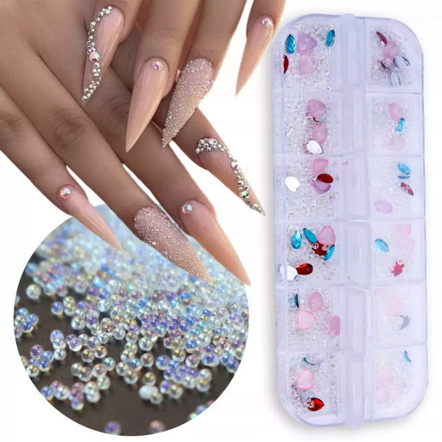 Nagų dekoracijų rinkinys – kristaliukų, širdelių ir lašelių mixas - Beauty Kit