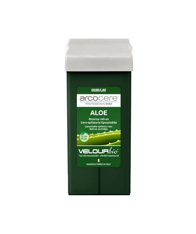 ARCOCERE depiliacinis vaškas kasetėje Aloe 100ml – profesionalus plaukų šalinimas salonams su alavijų ekstraktu