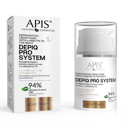 APIS DEPIQ PRO SYSTEM depigmentuojantis naktinis kremas-kaukė su α-arbutinu 1% hiperpigmentacijai, 50 ml